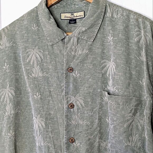 Tommy Bahama Sage Green Silk Short Sleeve Button Down Shirt size Men's L - Picture 5 of 9